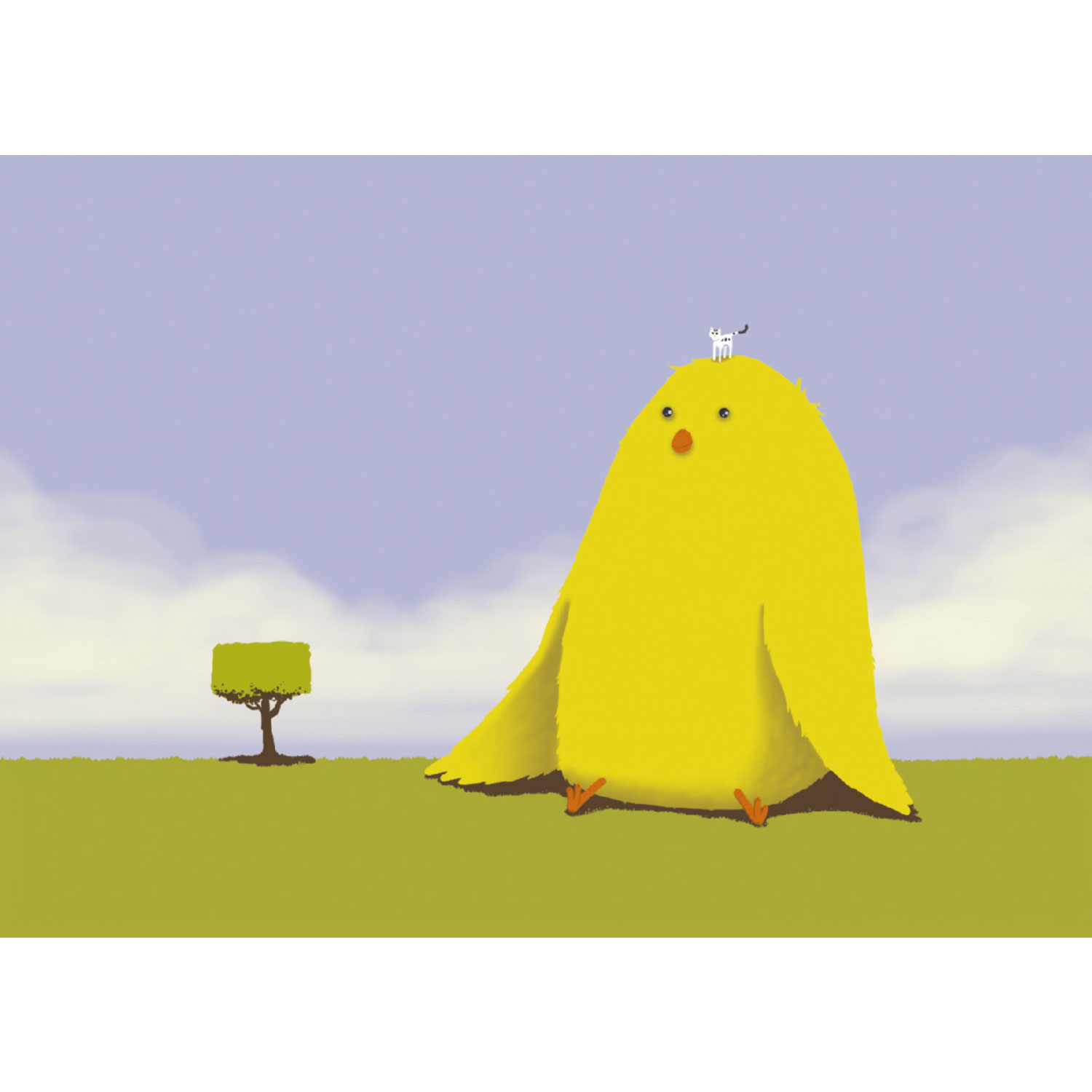 Küken mit Katze auf dem Kopf, Postkarte