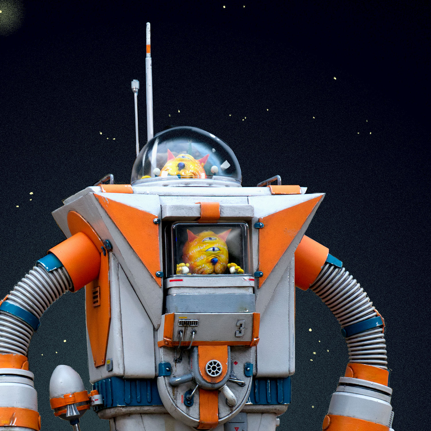 Space Cats and Mighty Super Bot 3000fx  - Go for a Walk, Plakat A3